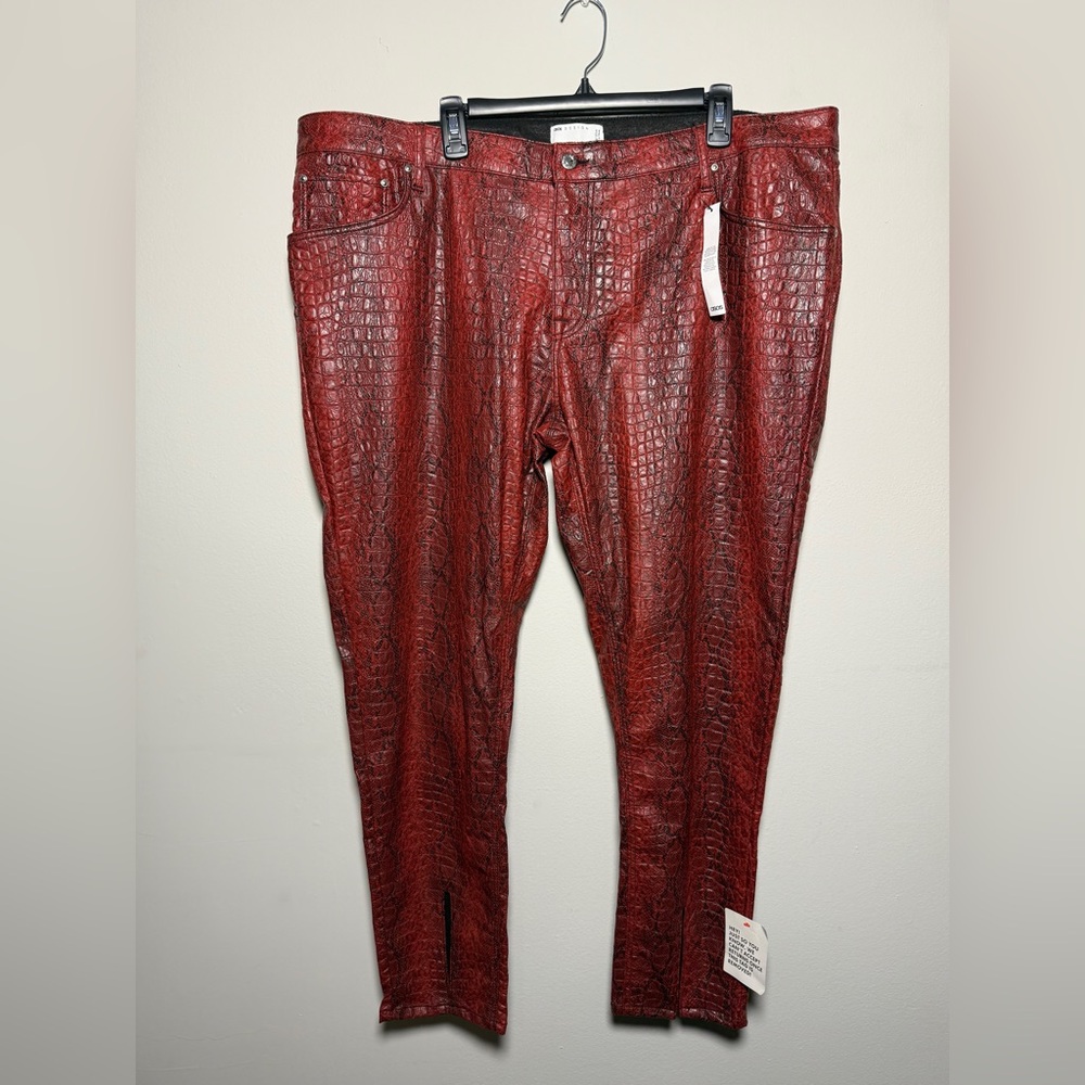 ASOS Skinny Leather-Look Pants with Front Split Hem Snake Print Red Size W46 L30